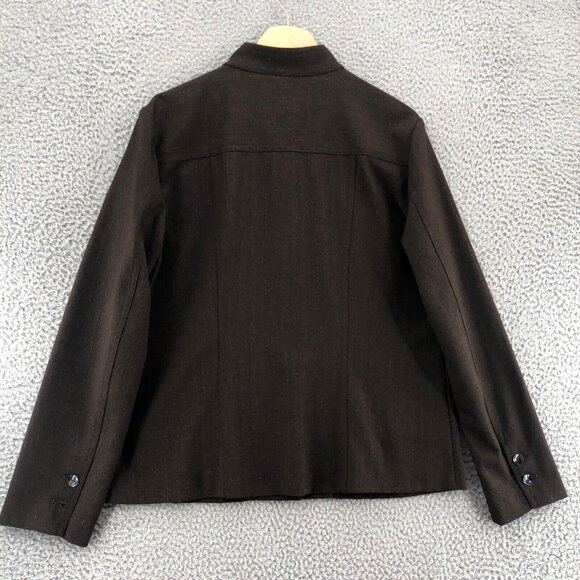 Chicos Jacket Women 2 US Large Brown Shimmer Stripes Button Up Office Pocket* - Picture 3 of 10